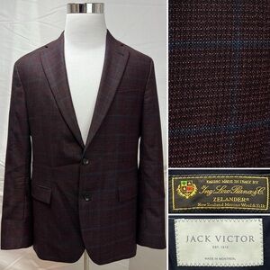 Jack Victor Loro Piana 43R Merino Wool/Silk Dark Red Blue Plaid Blazer Jacket